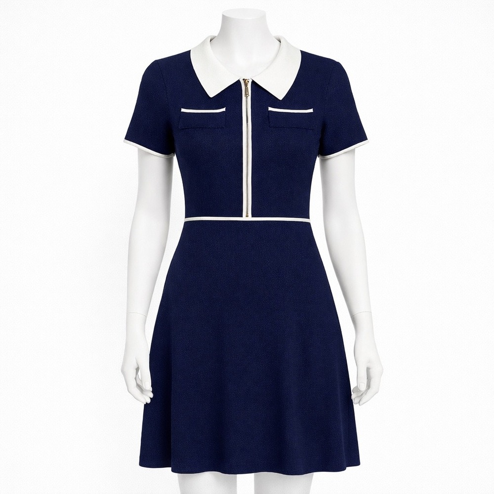 Alexia Admor Franchine Collared Nautical Knit Dress Women's Medium Navy Sailor